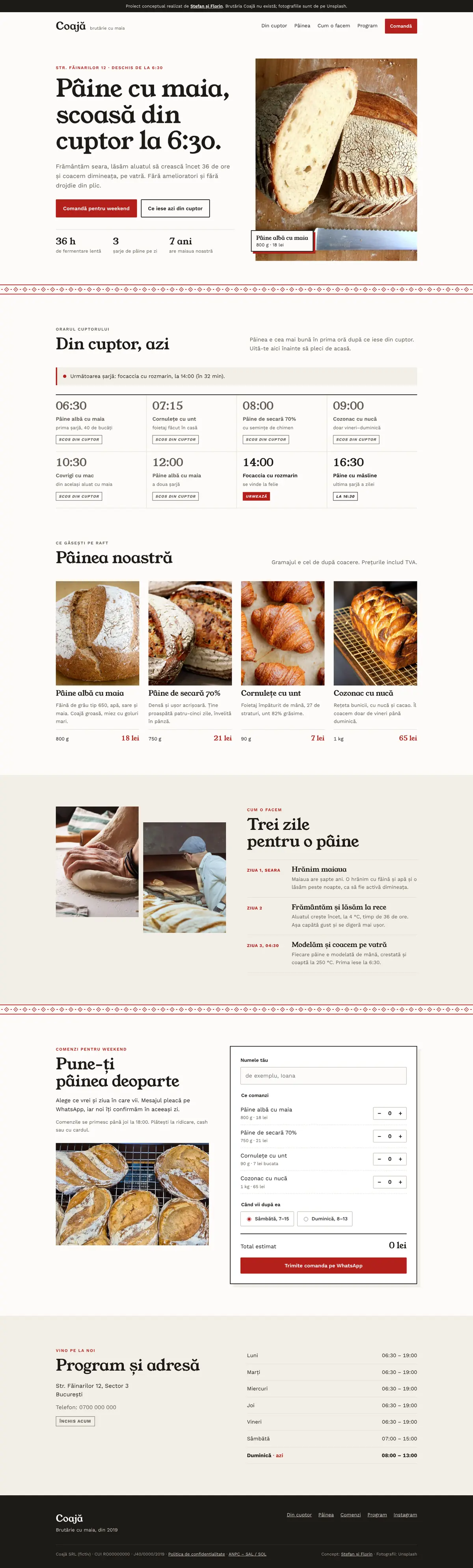 Pagina principală a site-ului Coajă, de sus până jos