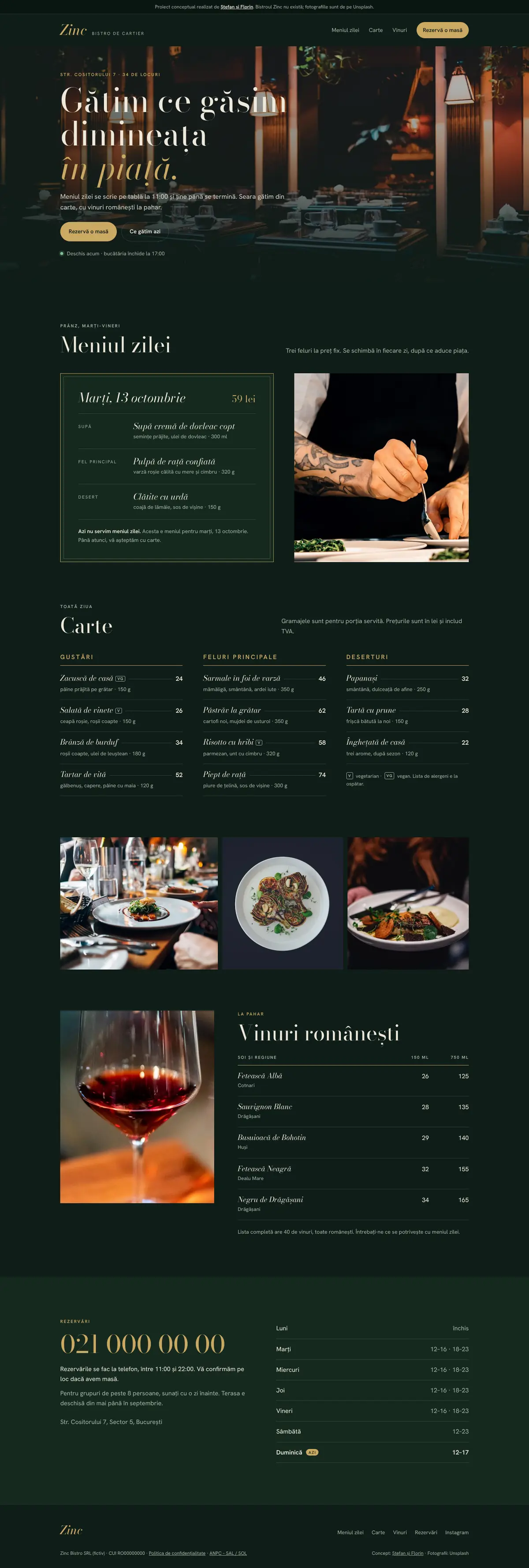 Pagina principală a site-ului Zinc, de sus până jos