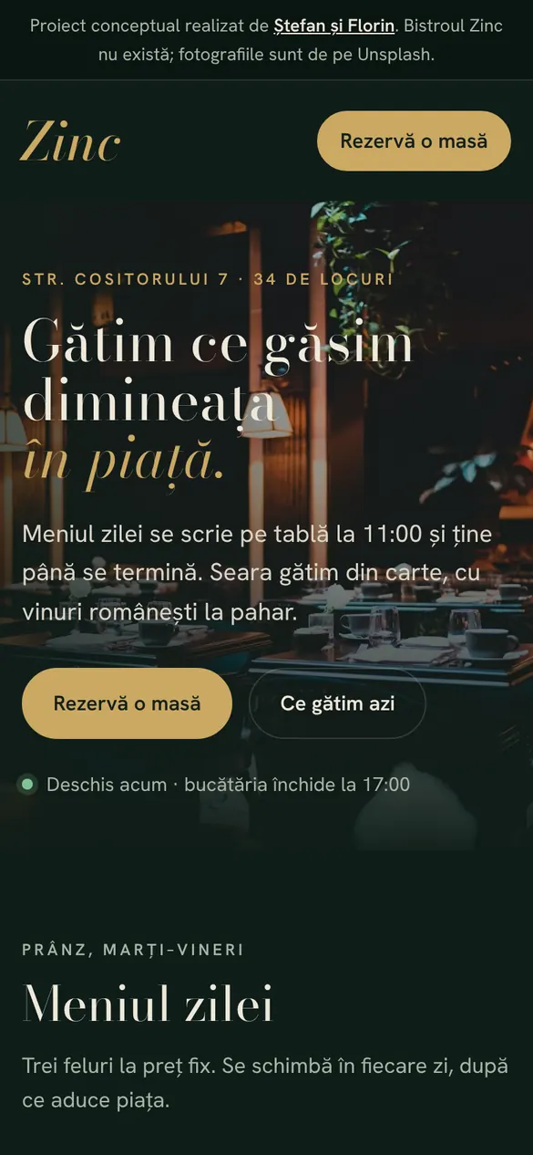 Site-ul Zinc pe telefon